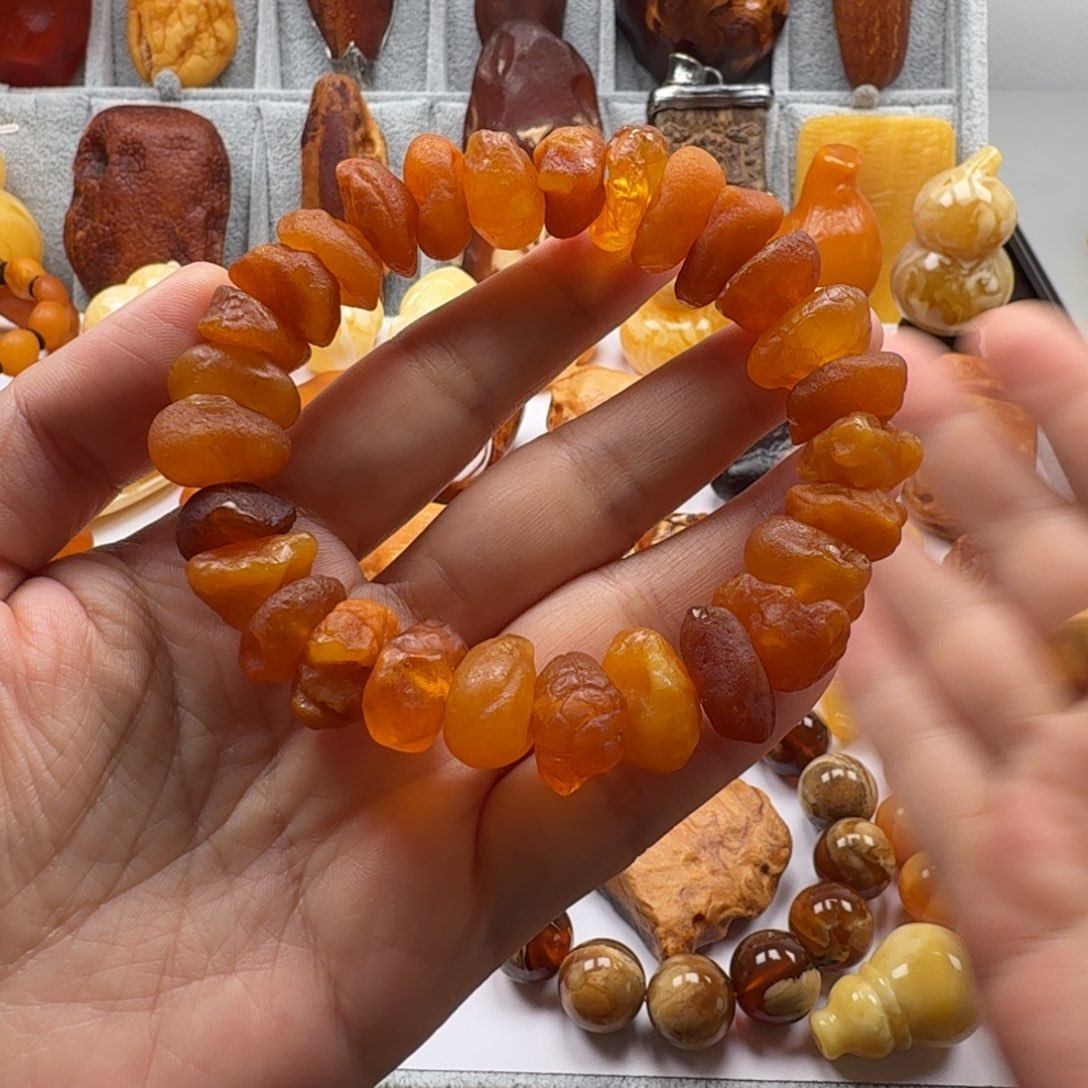 琥珀未镶嵌裸石海漂饼子手串