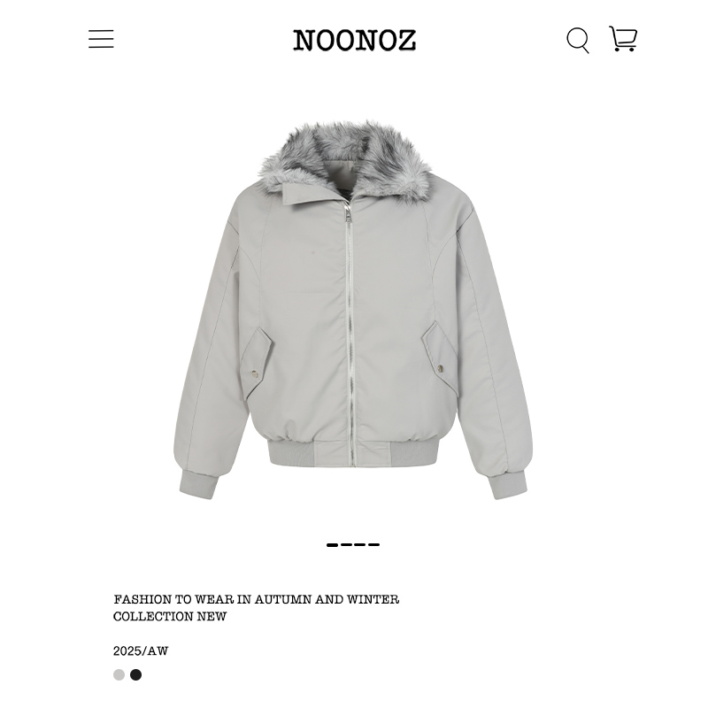 NOONOZ潮牌冬季纯色通勤毛绒领棉衣男美式中性风飞行员棉服外套