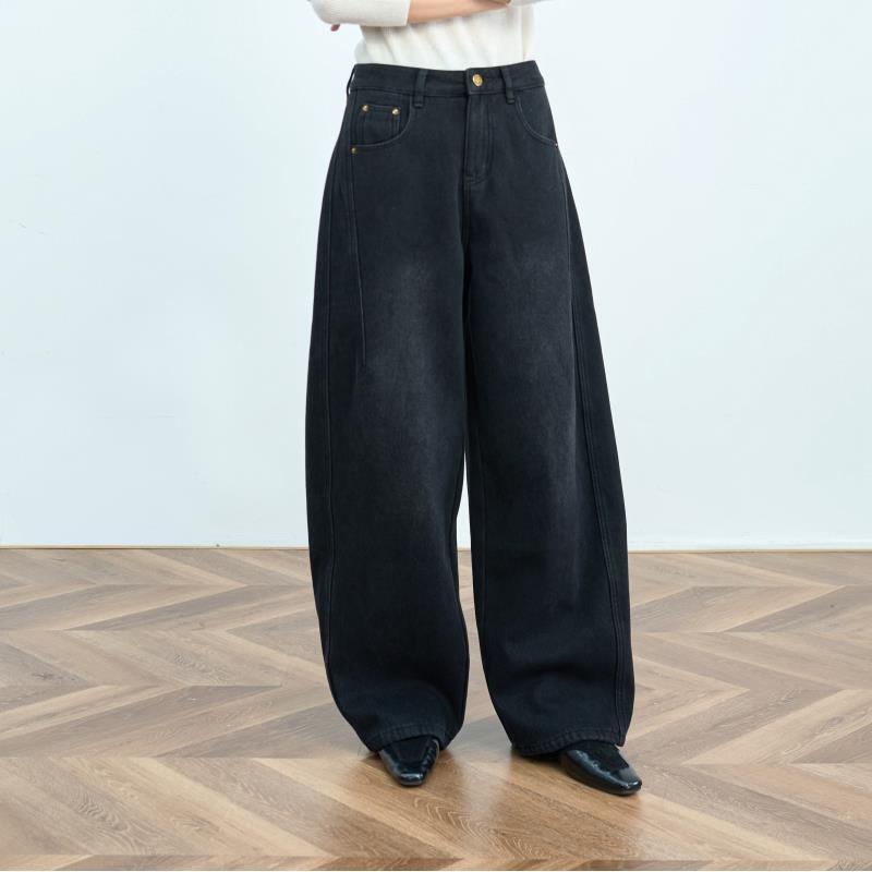 极简加绒加厚黑色弯刀牛仔裤