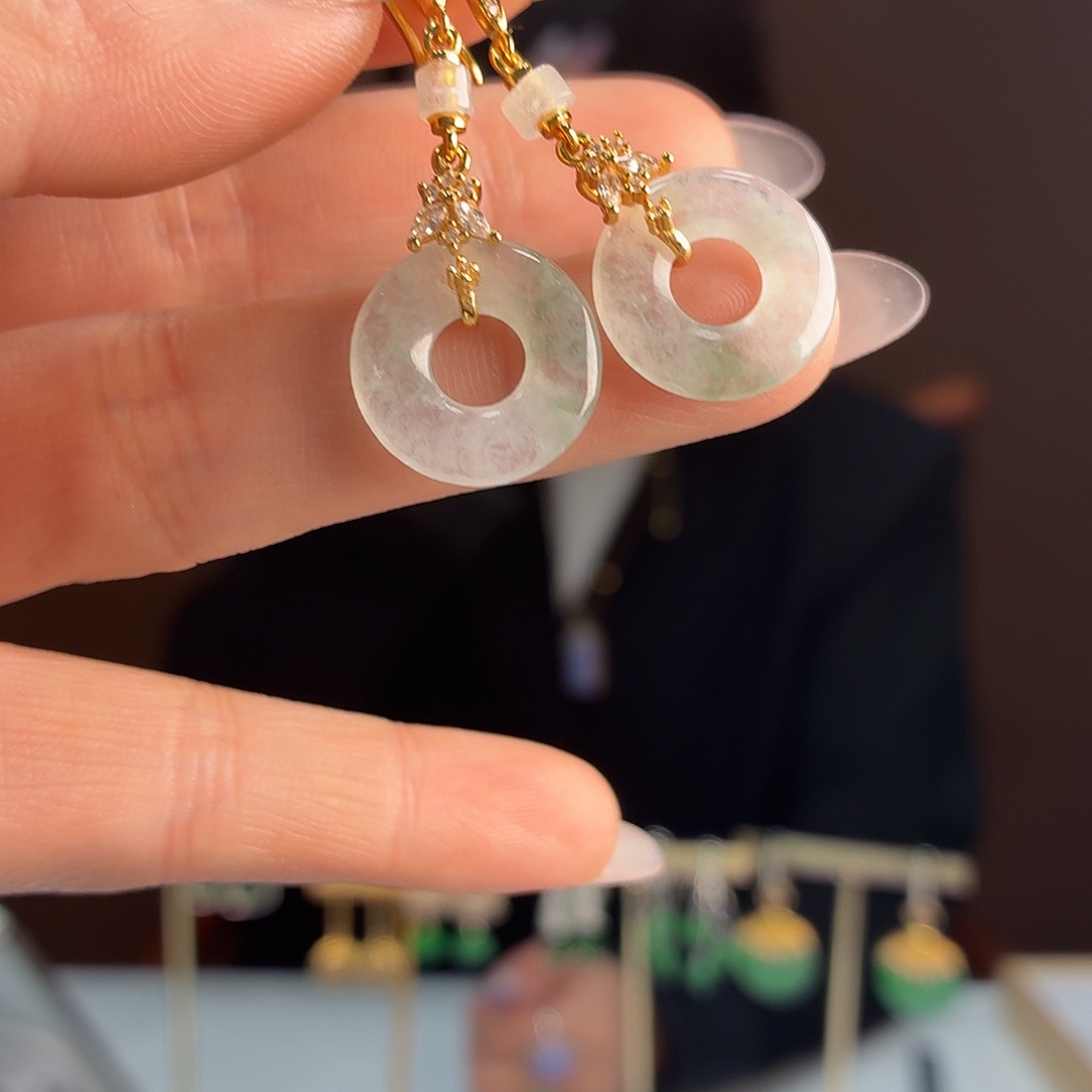 翡翠银S925镶嵌耳饰