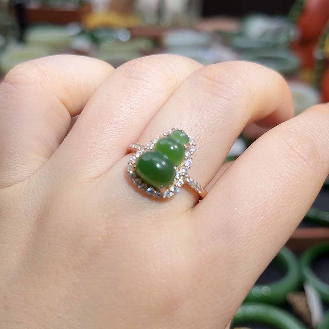 和田玉（碧玉）戒指银S925镶嵌