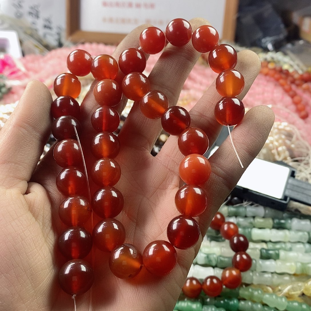 玛瑙/玉髓珠宝半成品合金一条天然12mm红玛瑙A223