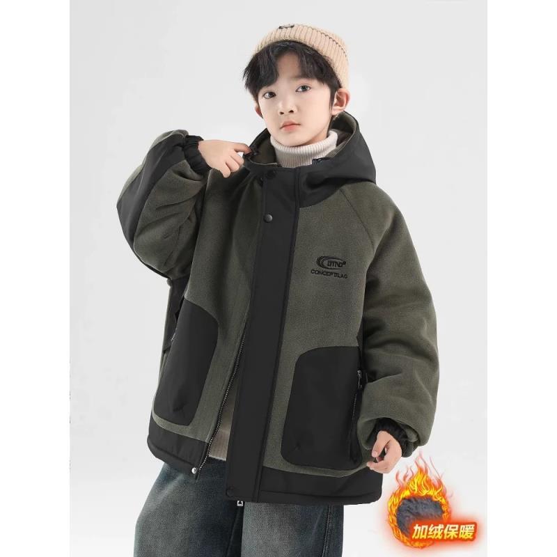 201184童装男童加绒加棉棉衣2025冬新款潮酷时尚加绒加厚棉服外套