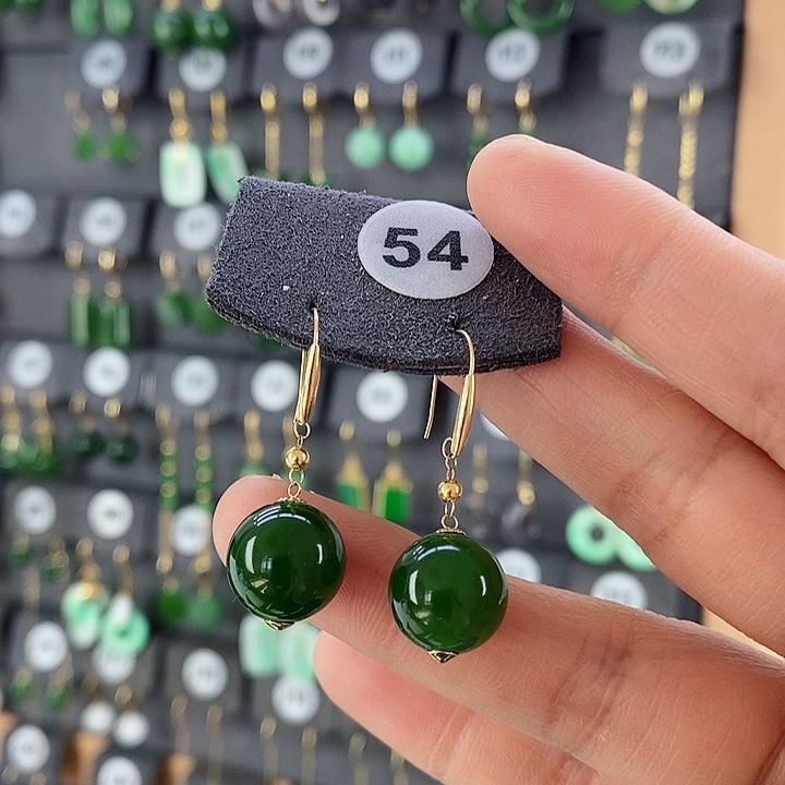 和田玉耳饰18K金镶嵌