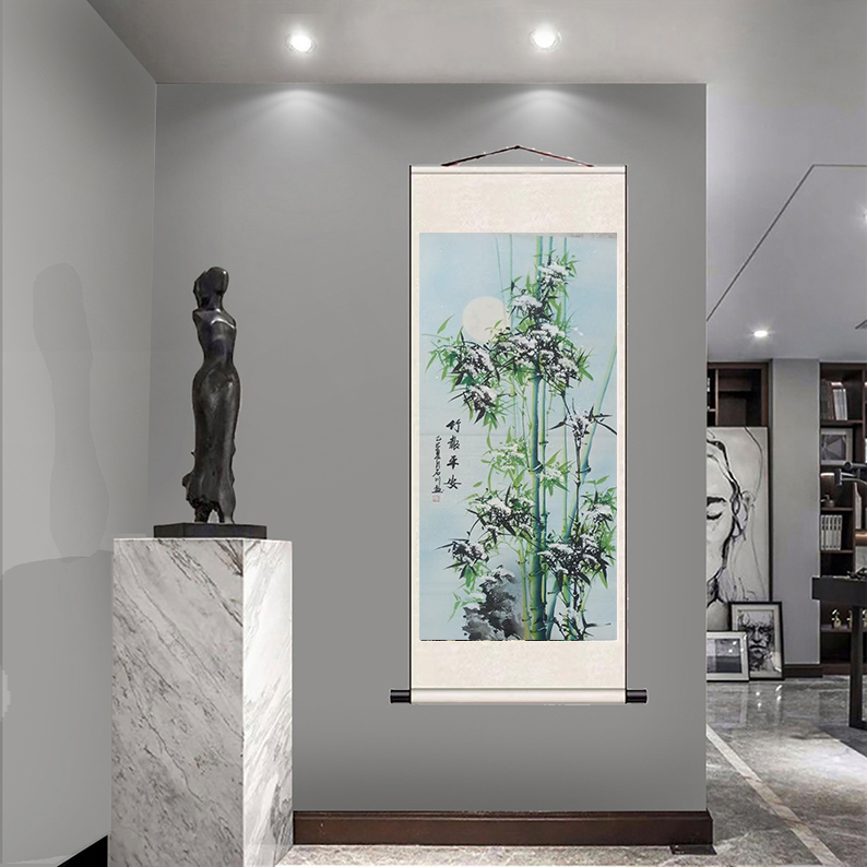 《竹报平安》竖版现在国风装饰画