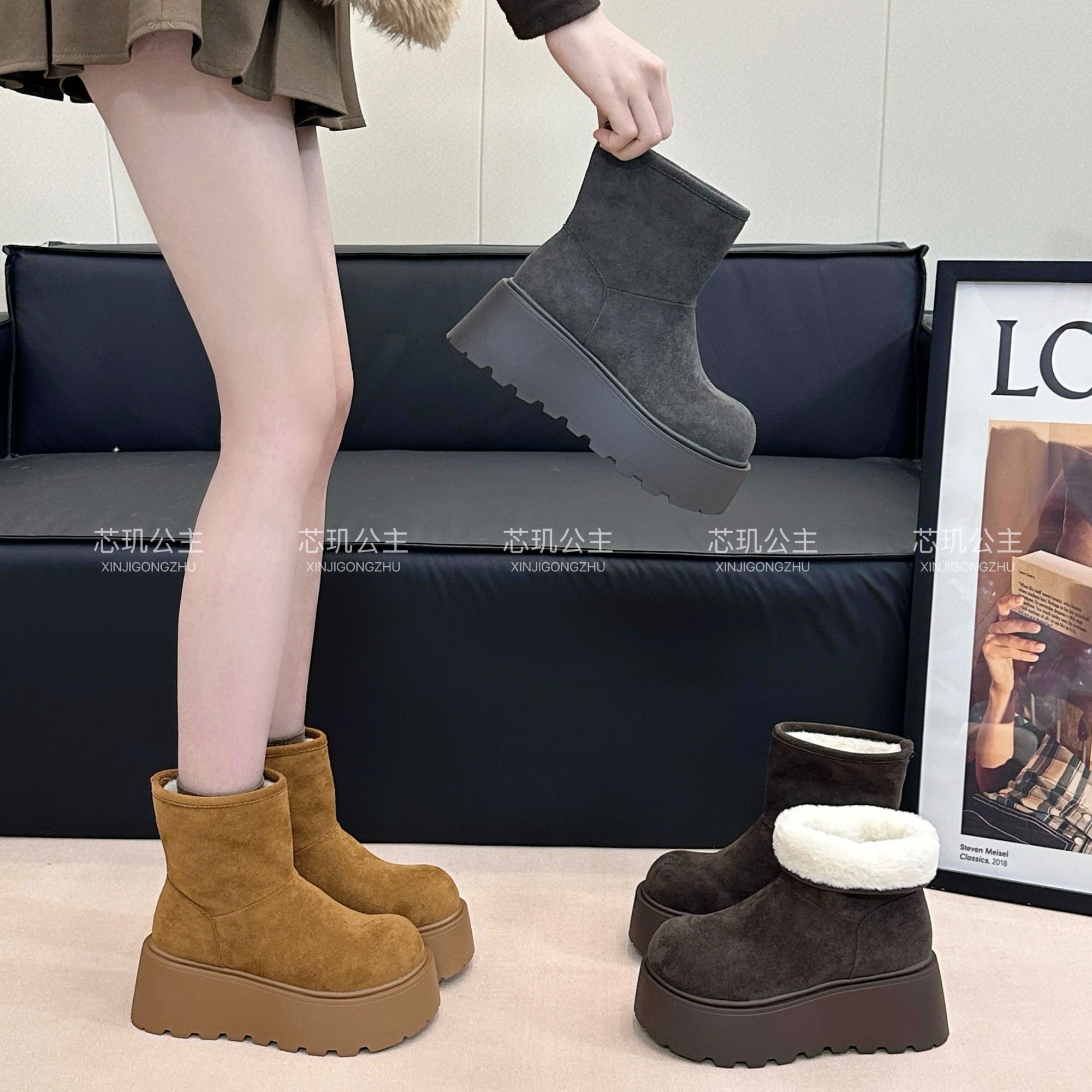 小个子7cm增高厚底雪地靴女2025冬季加绒加厚百搭休闲时尚雪地靴