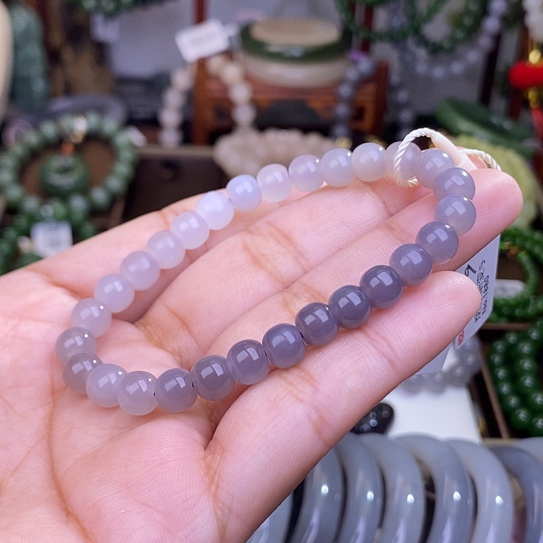 和田玉福利补贴烟紫老矿料约7mm手串未镶嵌