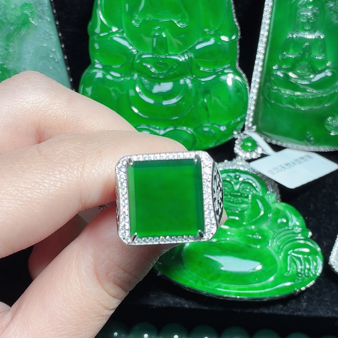 翡翠银S925镶嵌戒指天然A货翡翠