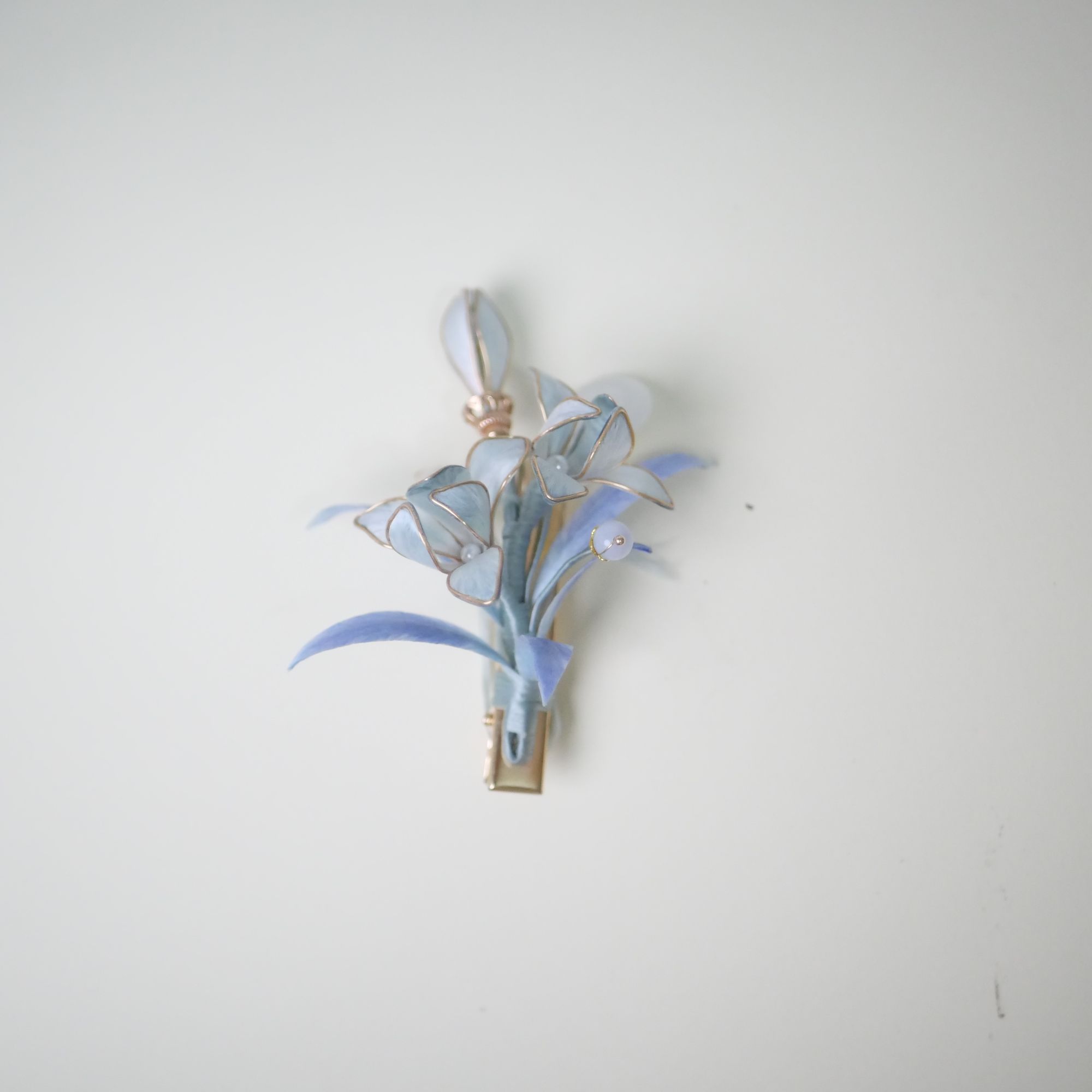 掐丝绒花兰花发簪发夹-复古古风古典超仙手工气质发卡仙女简约