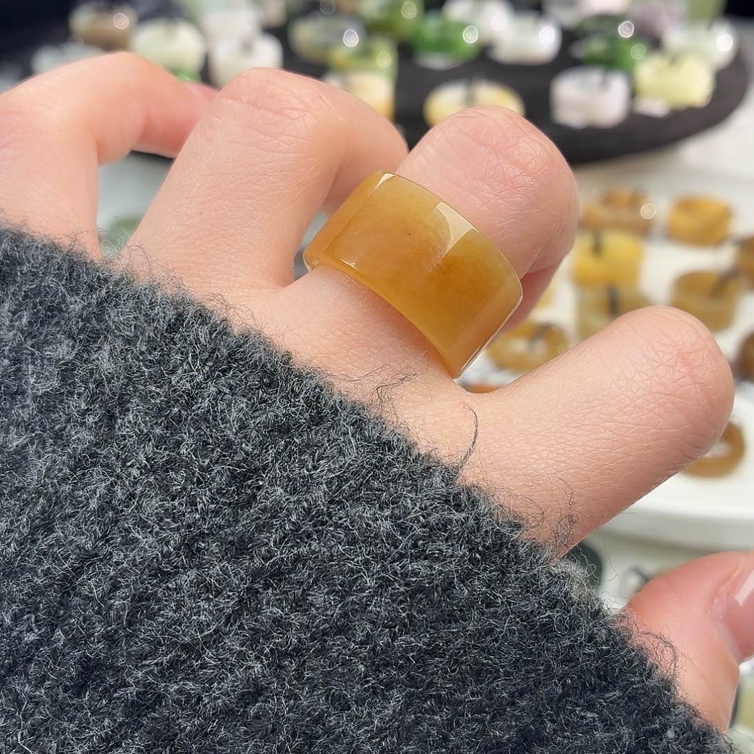 和田玉未镶嵌戒指S88蜜橘糖直切18.5