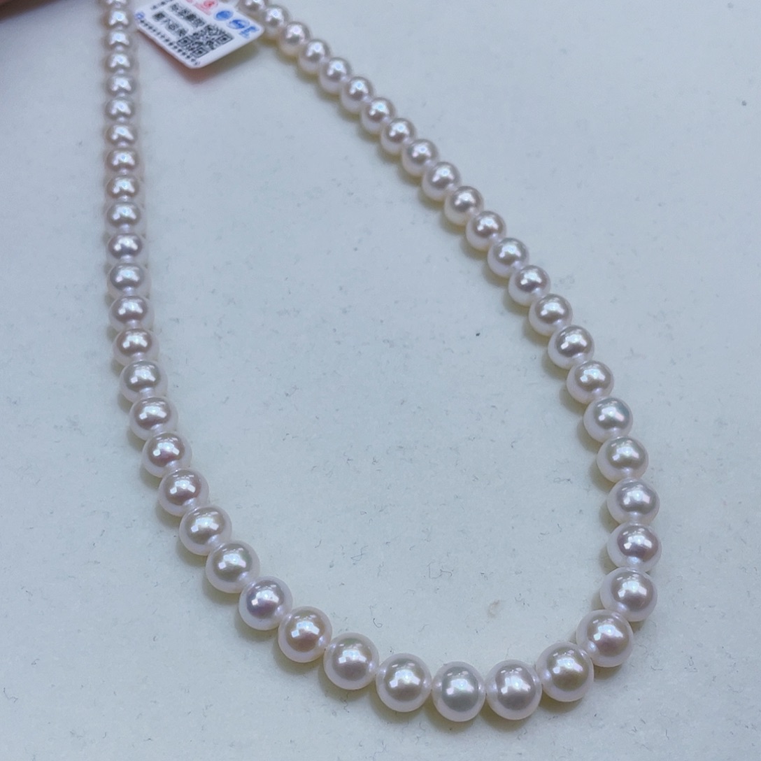 淡水珍珠6/7镜面炫彩几乎无暇基本圆银S925镶嵌