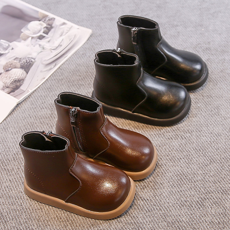 女童靴子新款洋气儿童短靴秋冬加绒宝宝加绒二棉鞋男童鞋子马丁靴