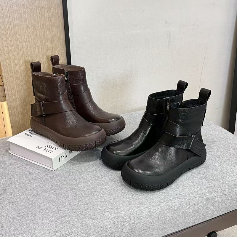 682-3【靴筒靴面全牛皮】皮毛一体牛皮羊毛女款厚款冬季马丁靴