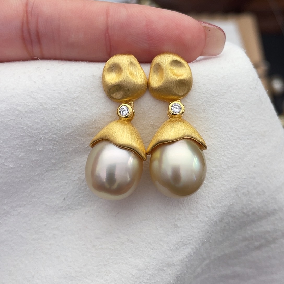 海水珍珠耳饰银S925镶嵌