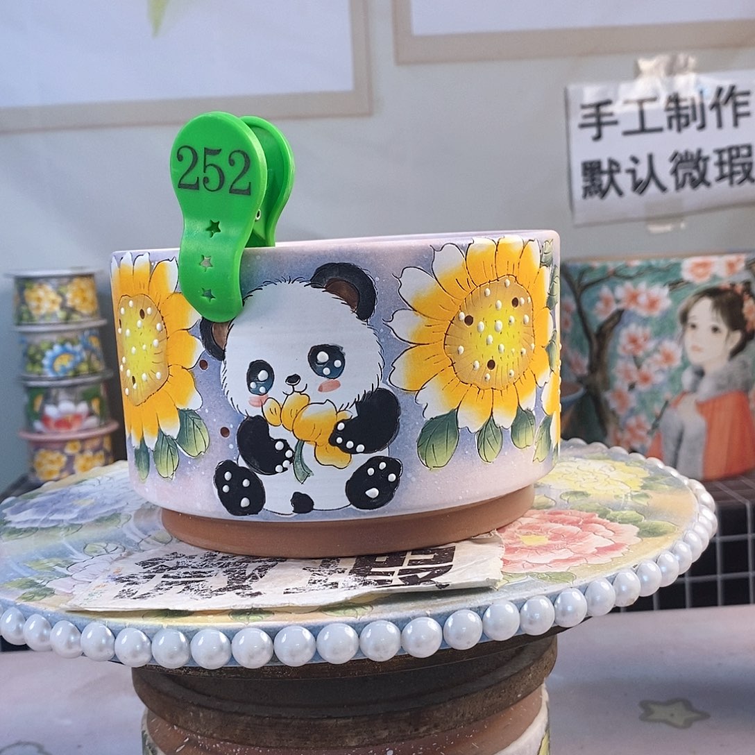 紫砂花盆红陶手绘花盆