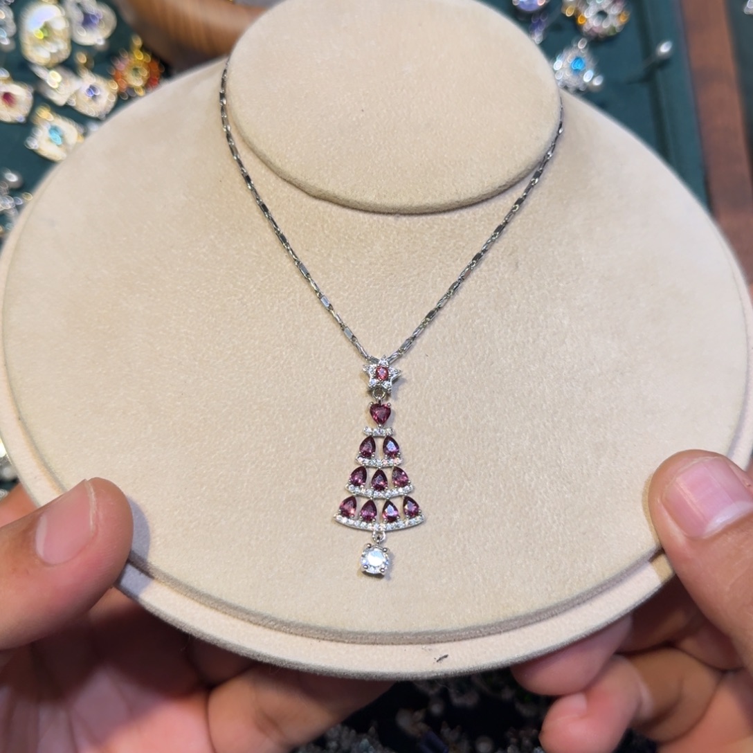 石榴石银S925镶嵌吊坠(赠链)