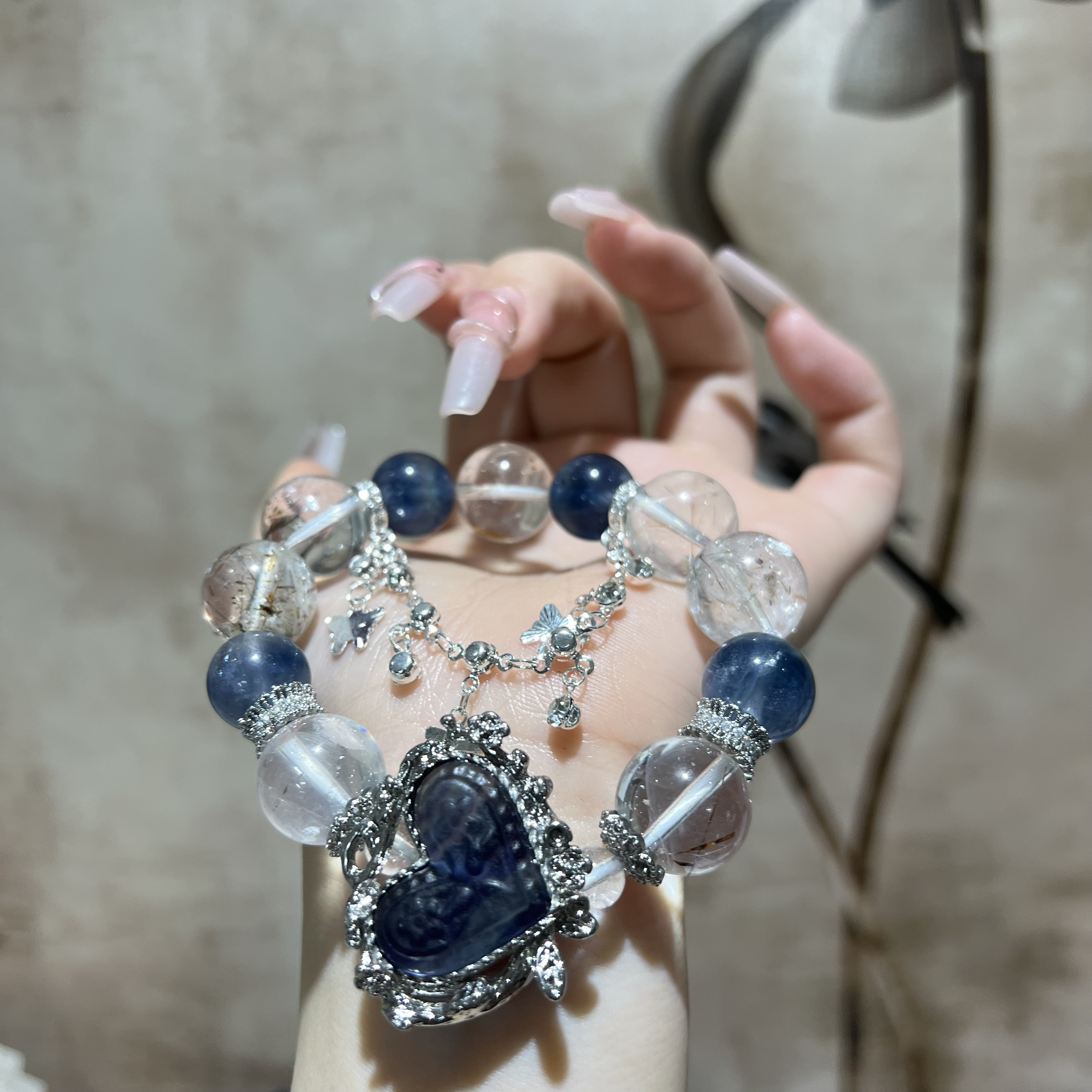 【月月家】I010天然萤石 私人定制蓝萤石手串14-15mm多样性发其一