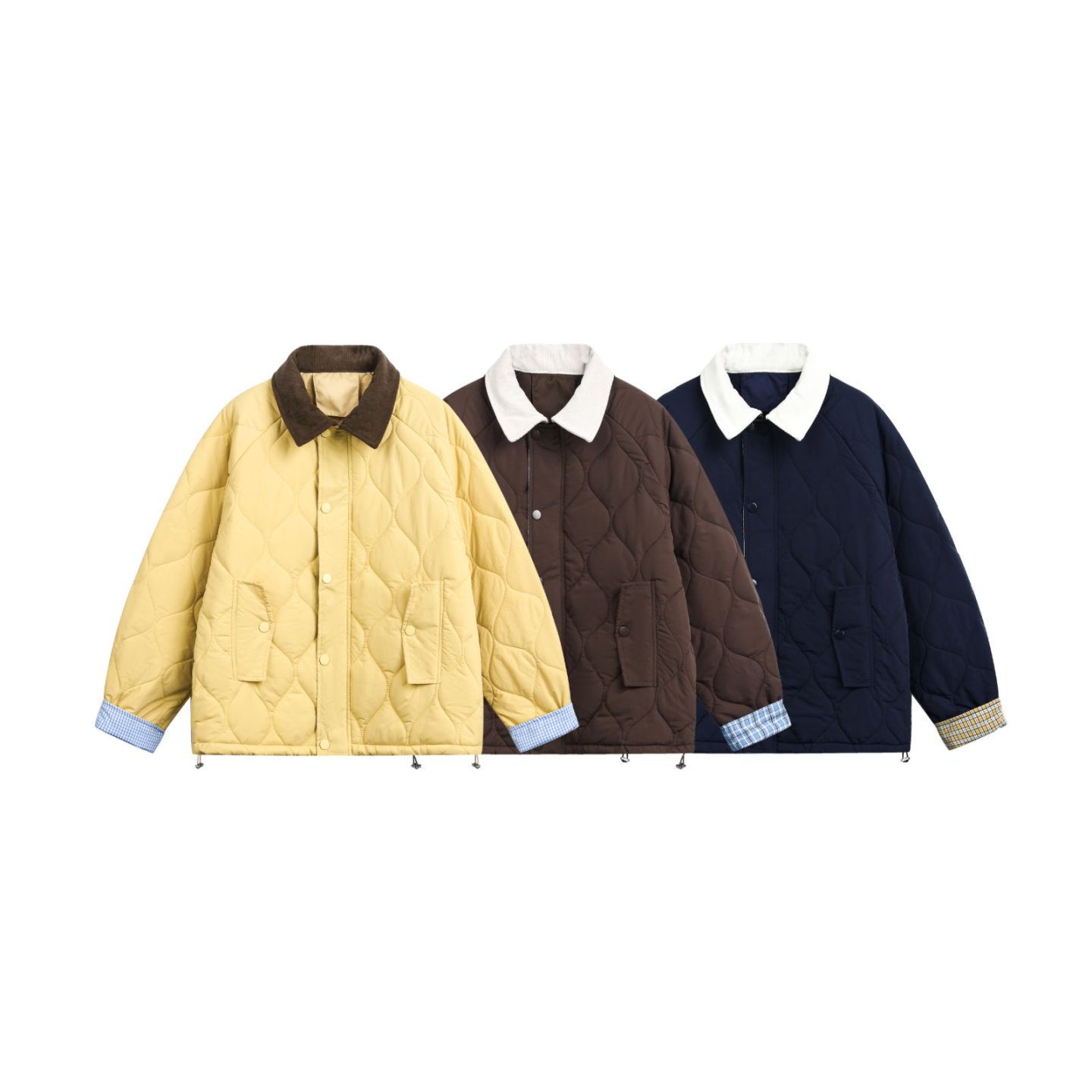 阿叔复古时尚菱格撞色翻领棉衣男女冬季情侣宽松保暖棉服QZ-6453