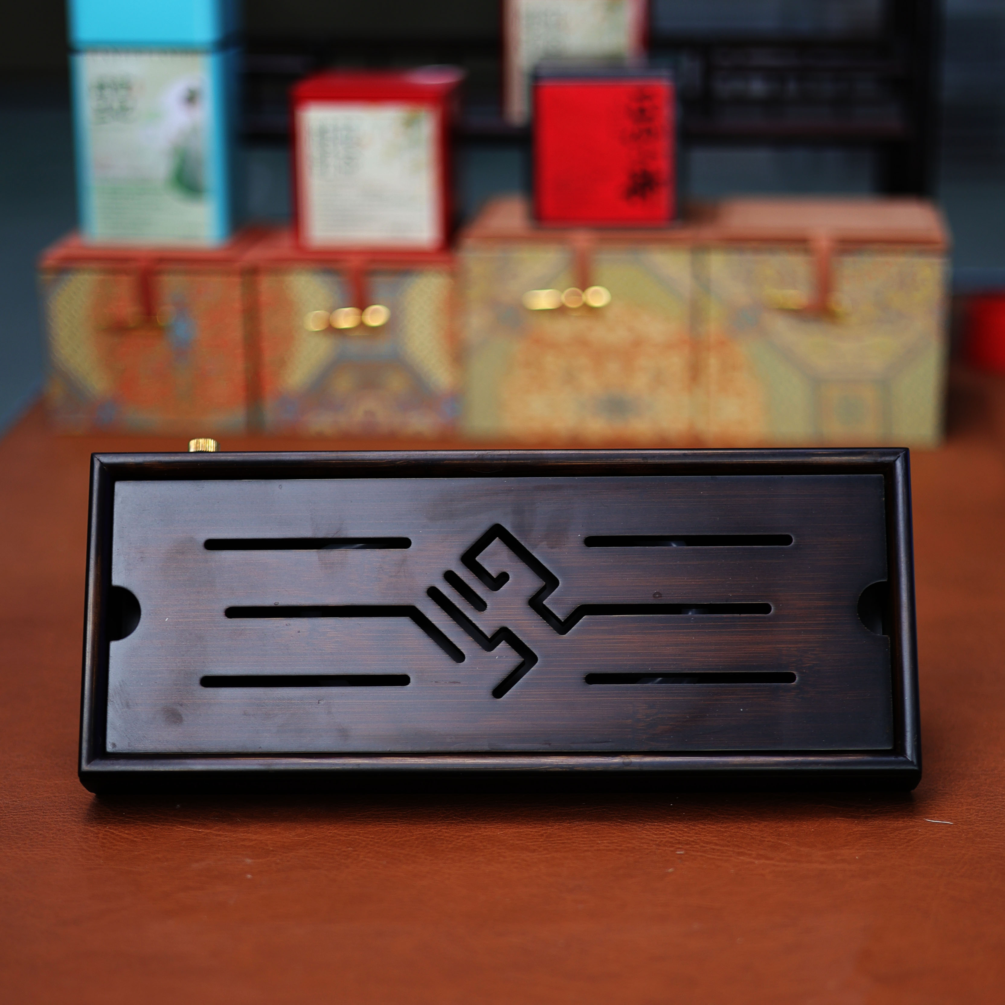 谦杯 福字盛水小茶盘 干湿两用L1006复古家用简约中式日式方形