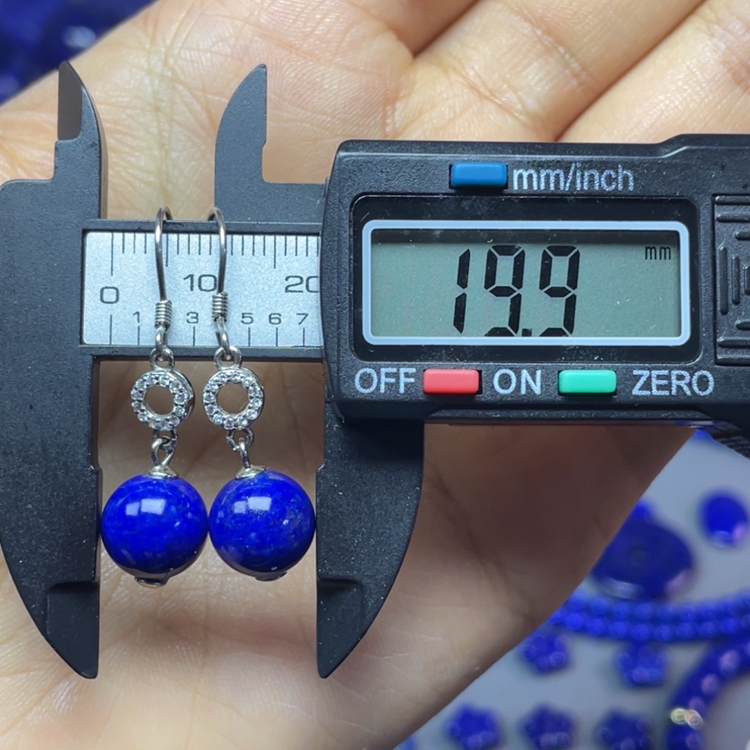 青金石银S925镶嵌10mm耳饰