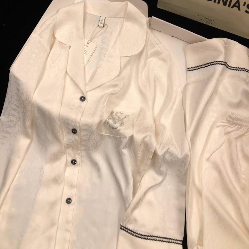 2025春季柔光冰丝睡衣女长袖长裤女家居服套装宽松休闲舒适家居服