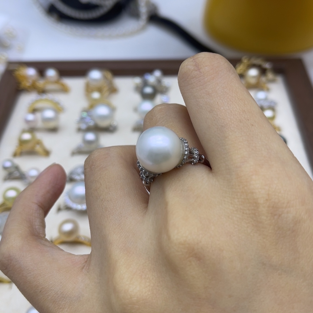 戒指银S925镶嵌淡水珍珠
