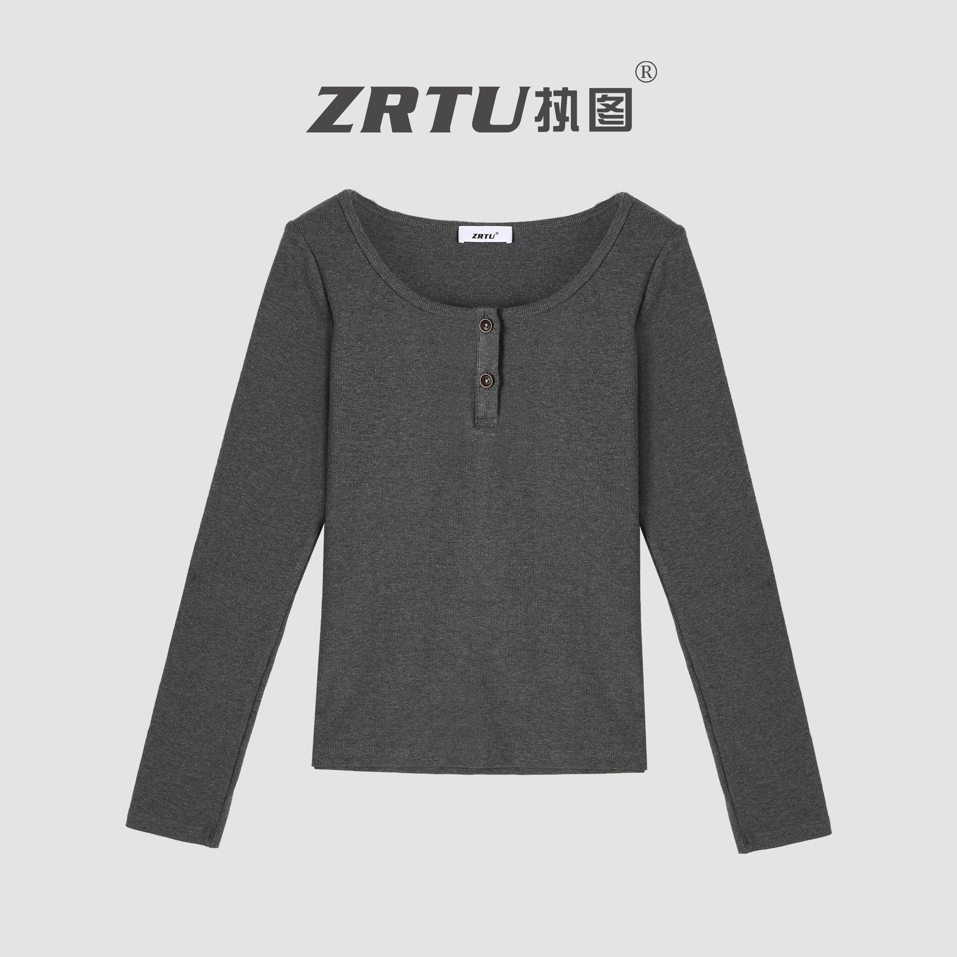 ZRTU/执图染色长袖肯豆风美拉德女T恤短款显瘦设计师秋冬