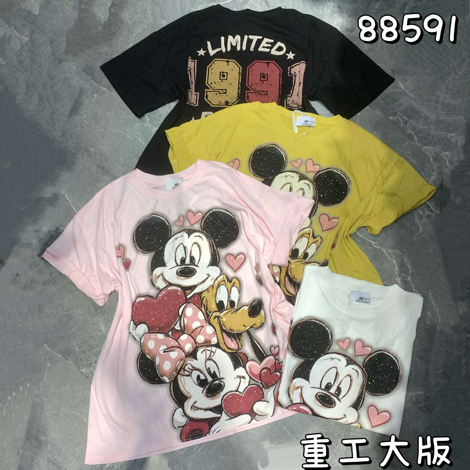 重工米奇88591宽松大版中长款短袖T恤新款女夏季减龄小众休闲百搭