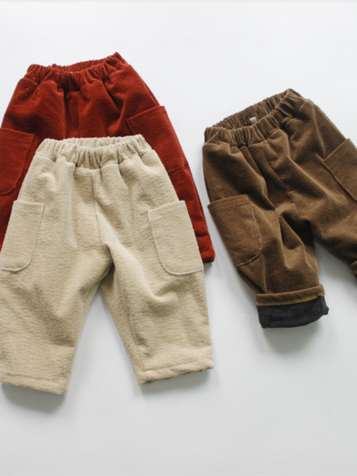 新品加厚男童棉裤韩版纯色灯芯绒冬季儿童加绒裤