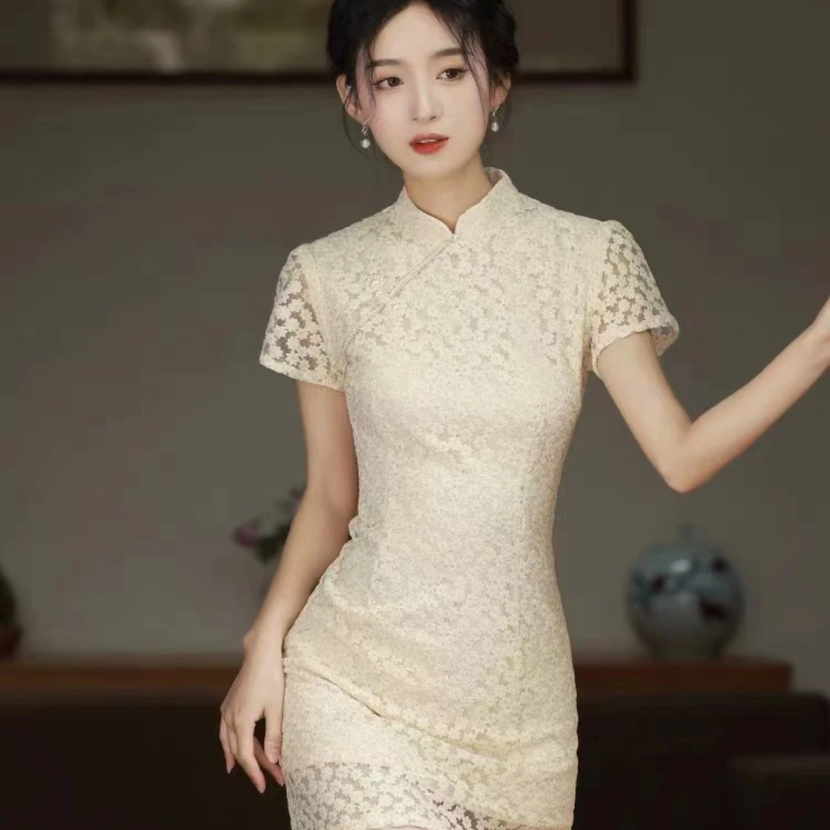 【053 香槟色 丽莎】显瘦气质修身优雅复古旗袍