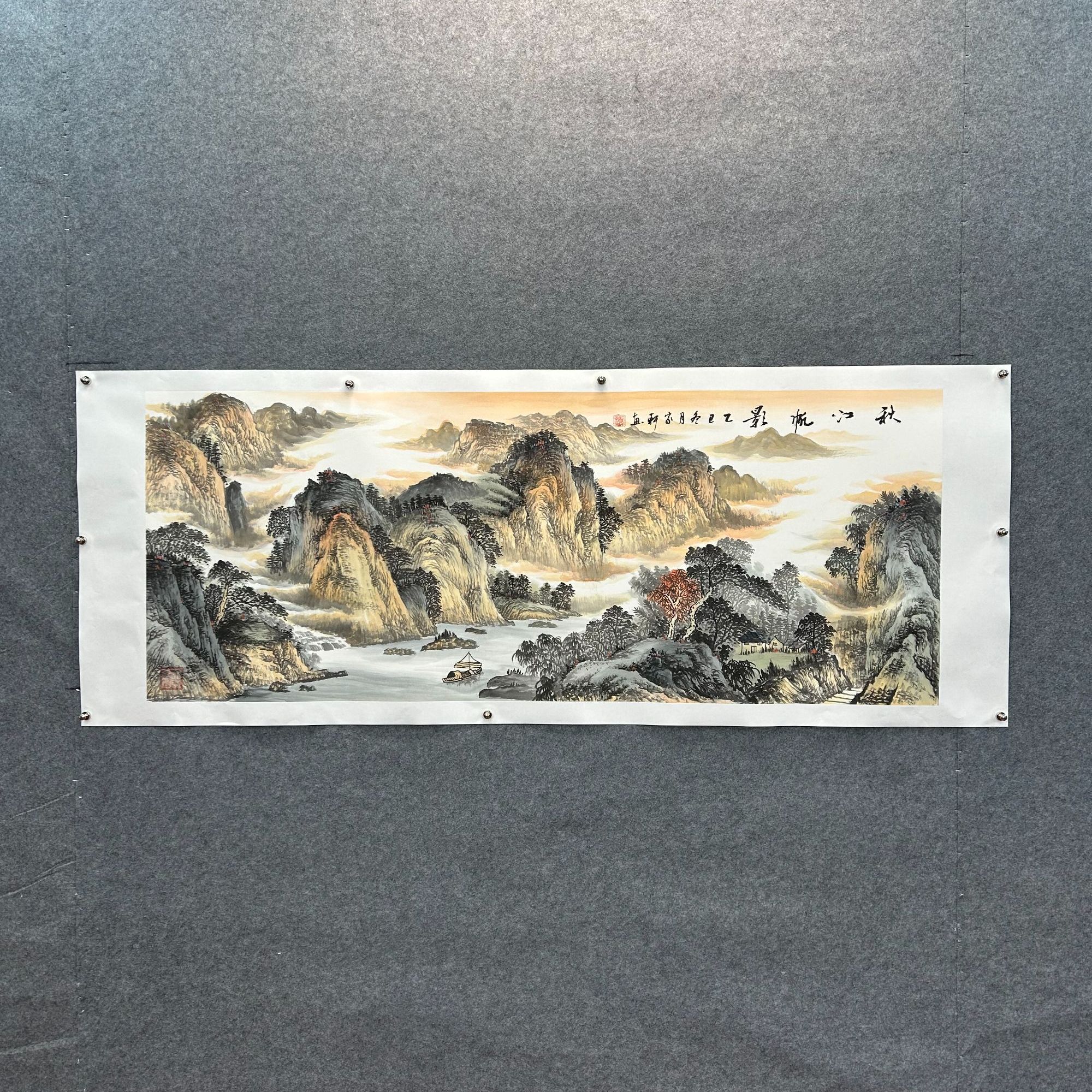 罗家轩《秋江帆影》国画挂客厅背景墙国画办公茶室书房，收藏、送礼