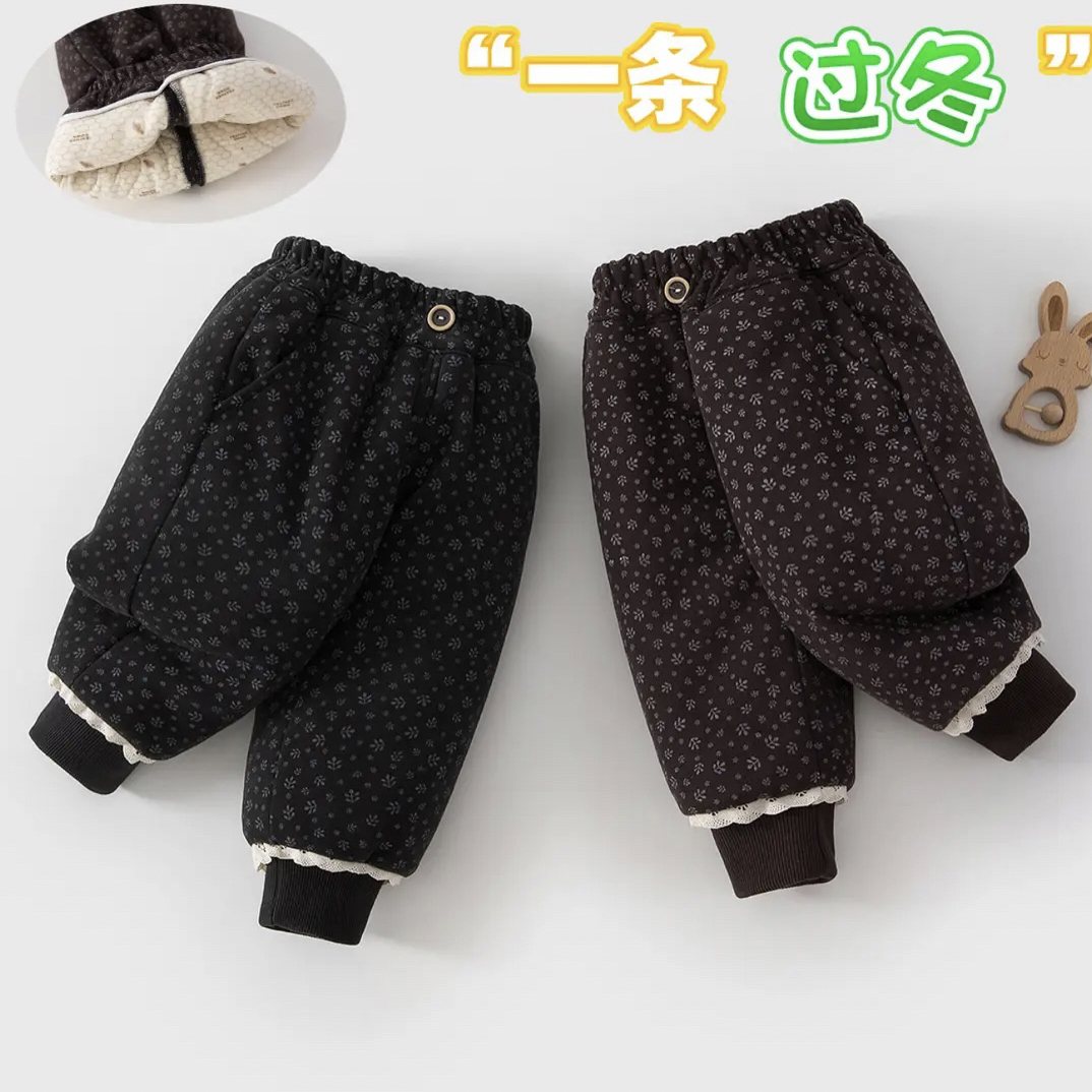 一条过冬宝宝加厚加绒保暖大棉裤儿童男童女童休闲外穿格子裤冬季