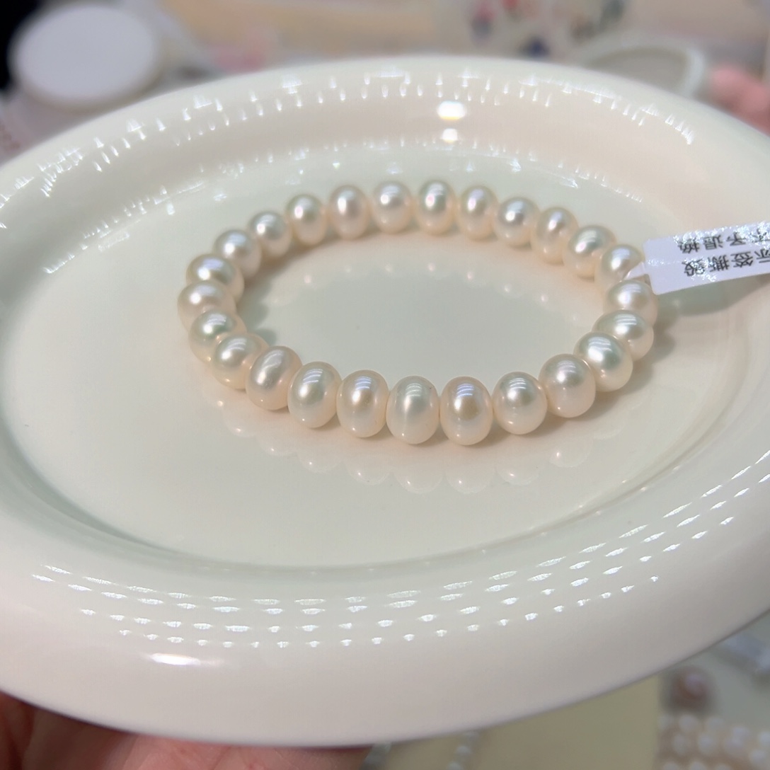 然***后淡水珍珠银S925镶嵌8到8.5MM天然珍珠手链