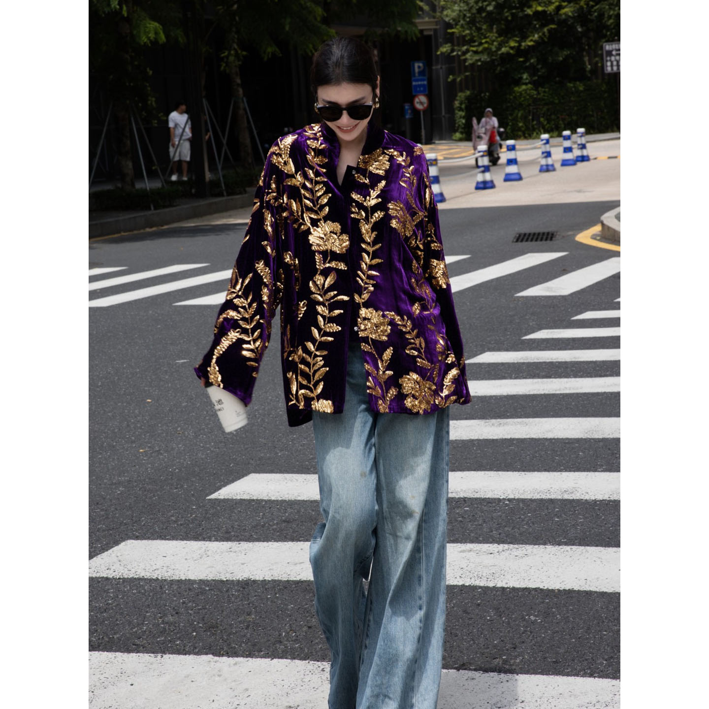 国风刺绣订珠奢华高级感宽松长袖休闲外套真丝丝绒复古新中式女装