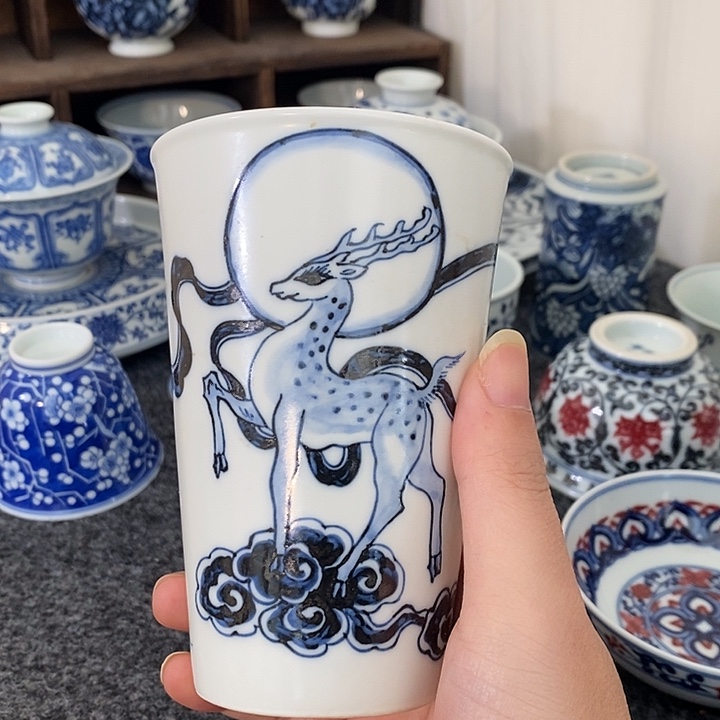 瓷【最后一个】九色鹿可乐杯