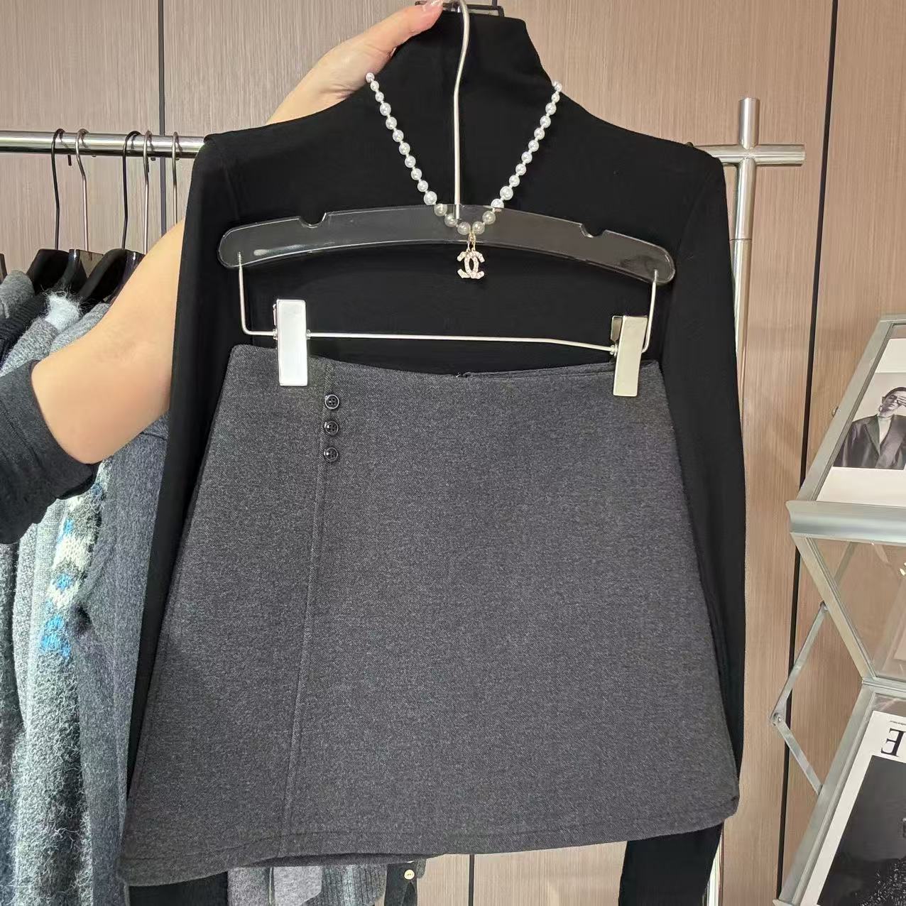 2025秋冬新款韩版毛呢半身裙女韩系穿搭灰色系短裙呢子一步裙