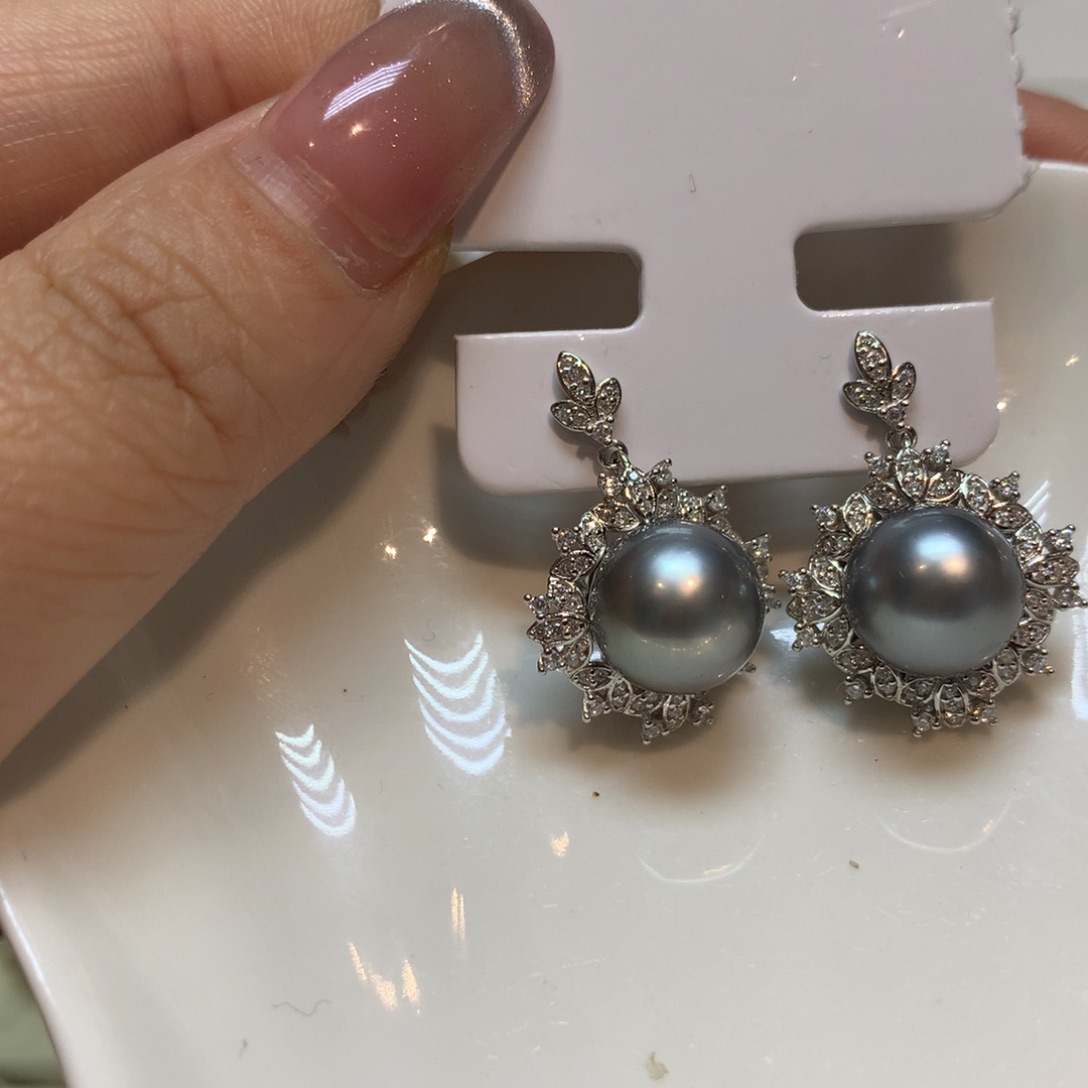 海水珍珠耳饰银S925镶嵌