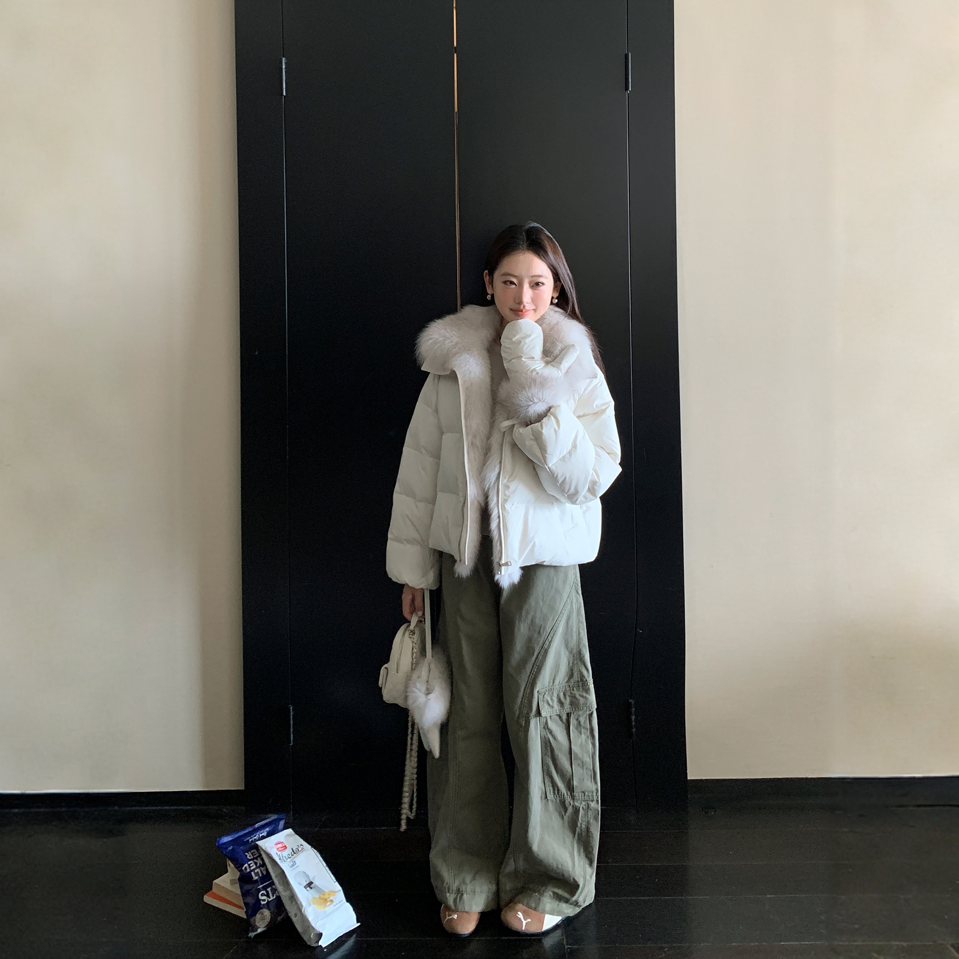 轻绒欧包小个子冬季新款短款棉服女大毛领加厚韩系皮草面包服外套