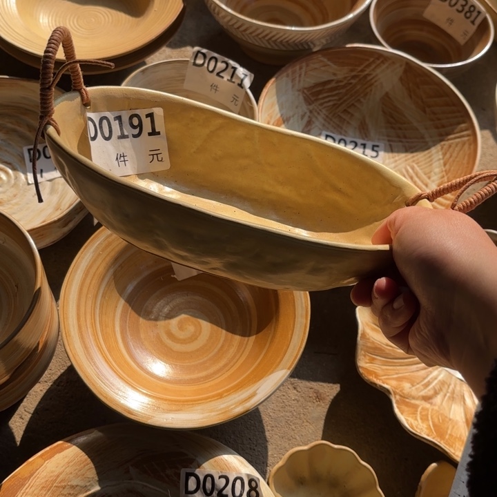 陶瓷191粗陶异形双耳碗1个装