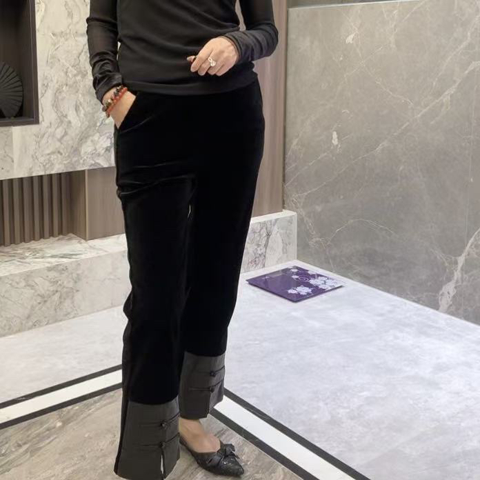 6688秋冬新中式国风黑色女士休闲直筒显瘦高腰垂感