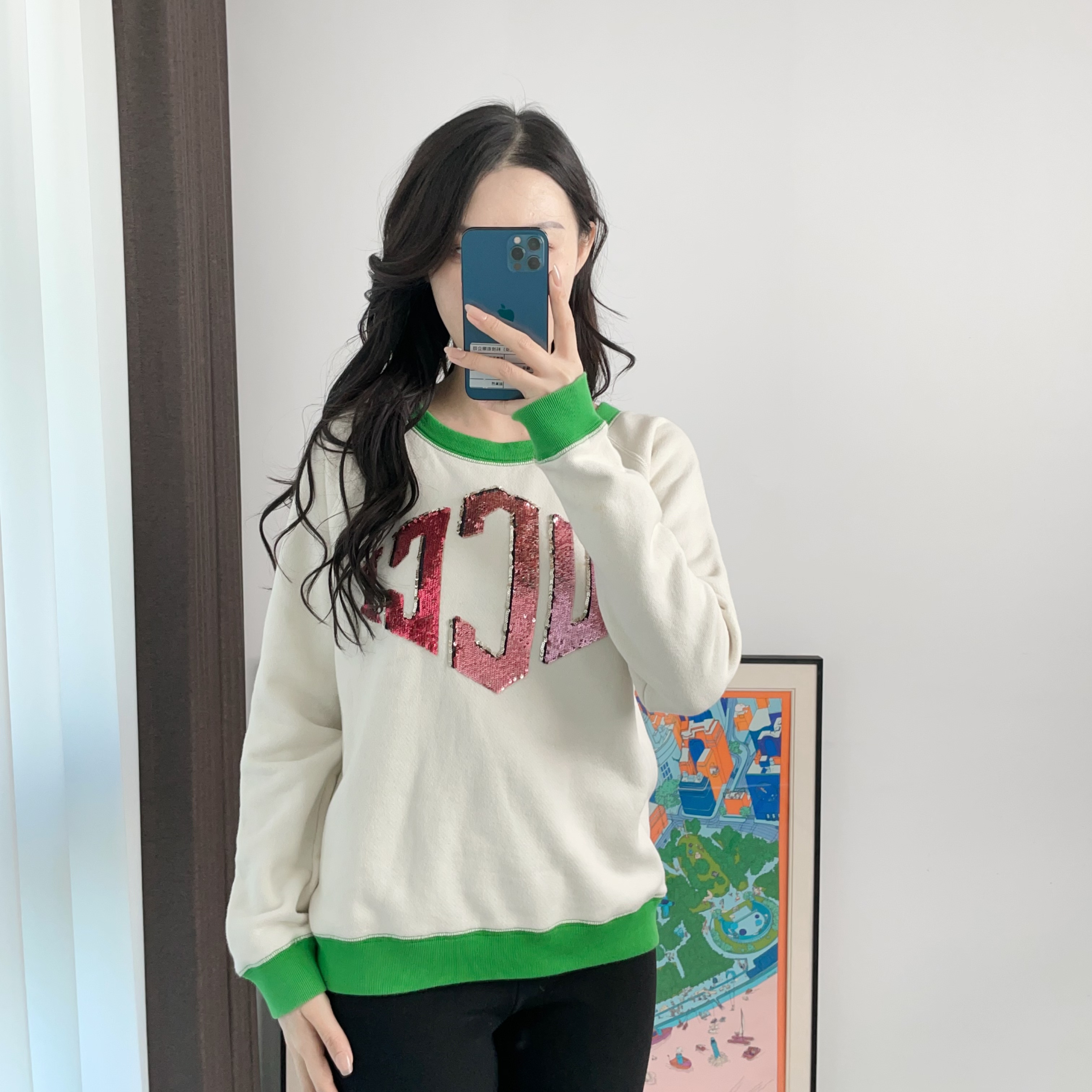 95新 GUCCI/古驰 亮皮卫衣S码白色/251114JCL8X10