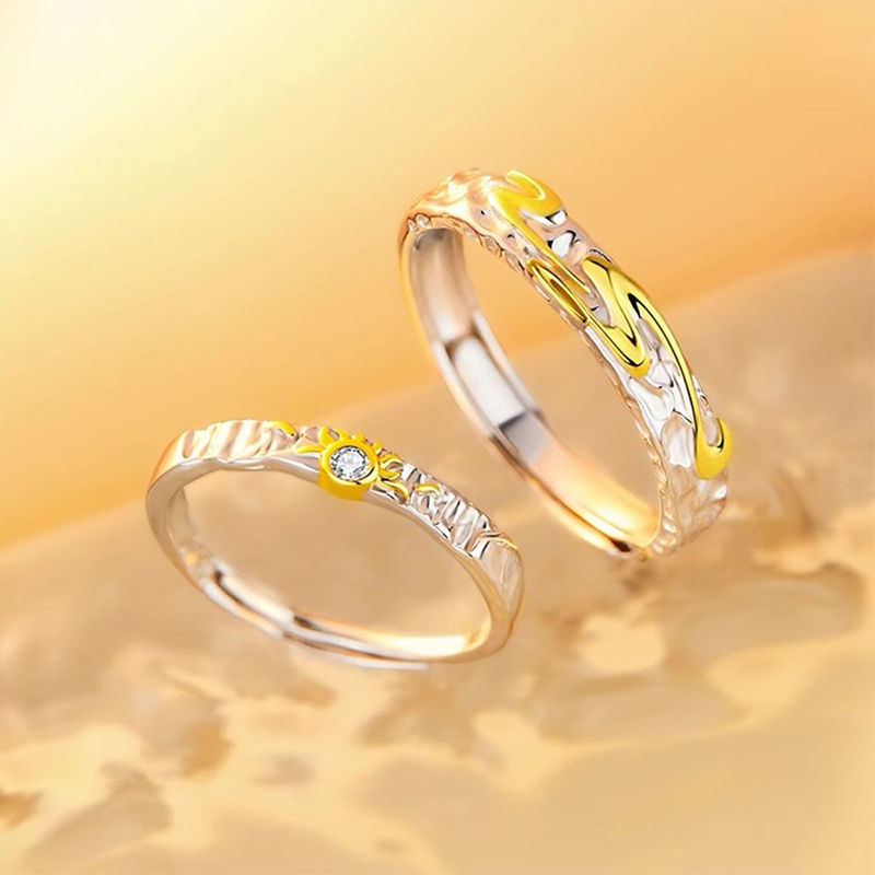 足银戒指 足银999落日与海情侣对戒女轻奢时尚纯银个性百搭戒指男