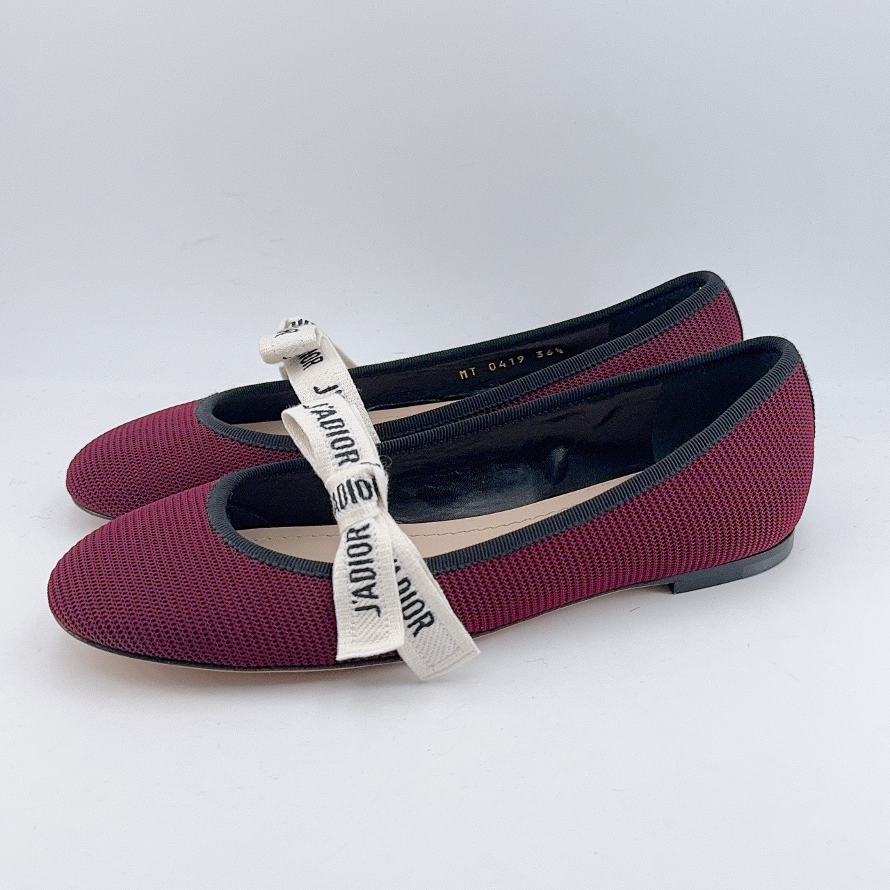 全新未使用 DIOR/迪奥 36.5码/酒红色蝴蝶结平底鞋