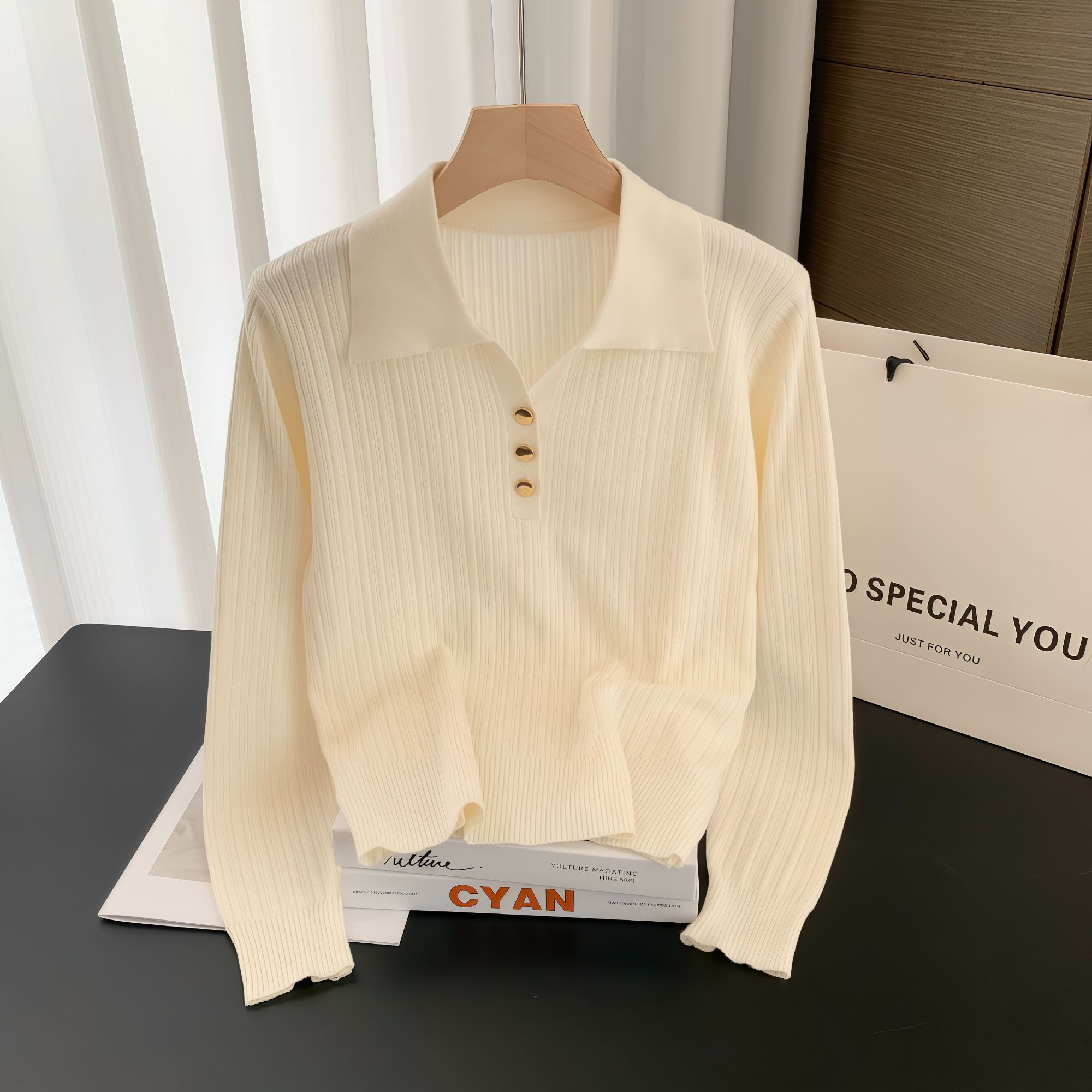 春秋POLO领秋季毛针织衫针织短款薄款翻领长袖休闲毛衣女装时尚