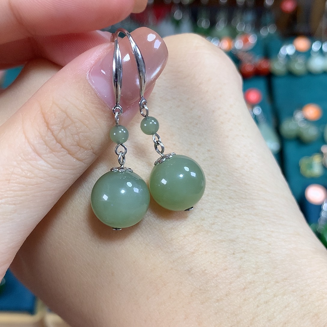 和田玉银S925镶嵌耳饰卡12mm左右