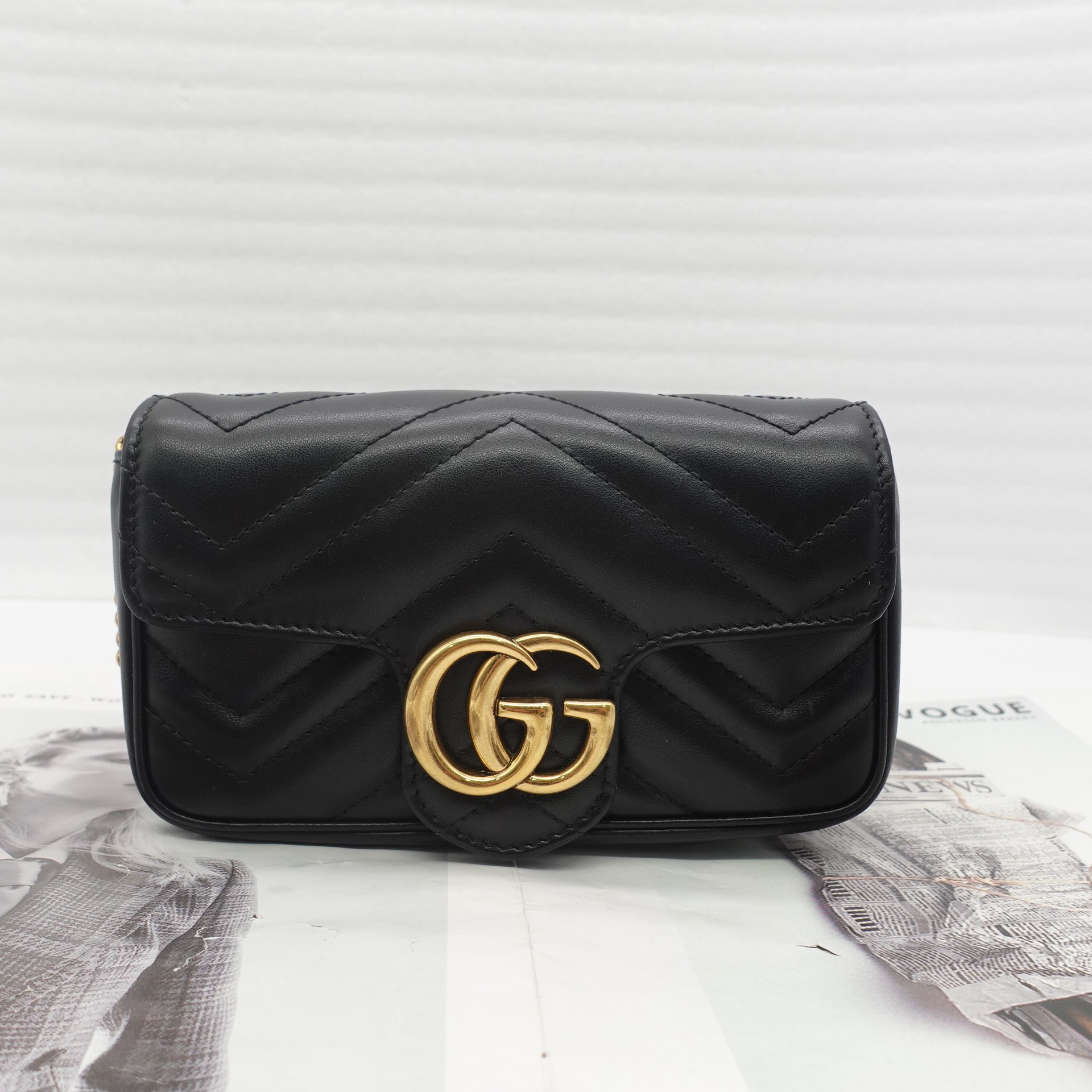 95新 GUCCI/古驰 黑色酒神斜挎包T10298600