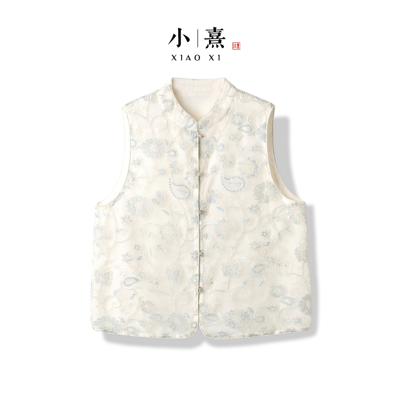 【初恋】2025新款春秋马甲女式新中式立领网纱绣花秋季薄款上衣马夹