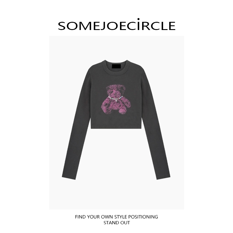【DZ】SOMEJOECIRCLE【we11】25秋铆钉小熊长袖T恤时尚印花上衣Z7504