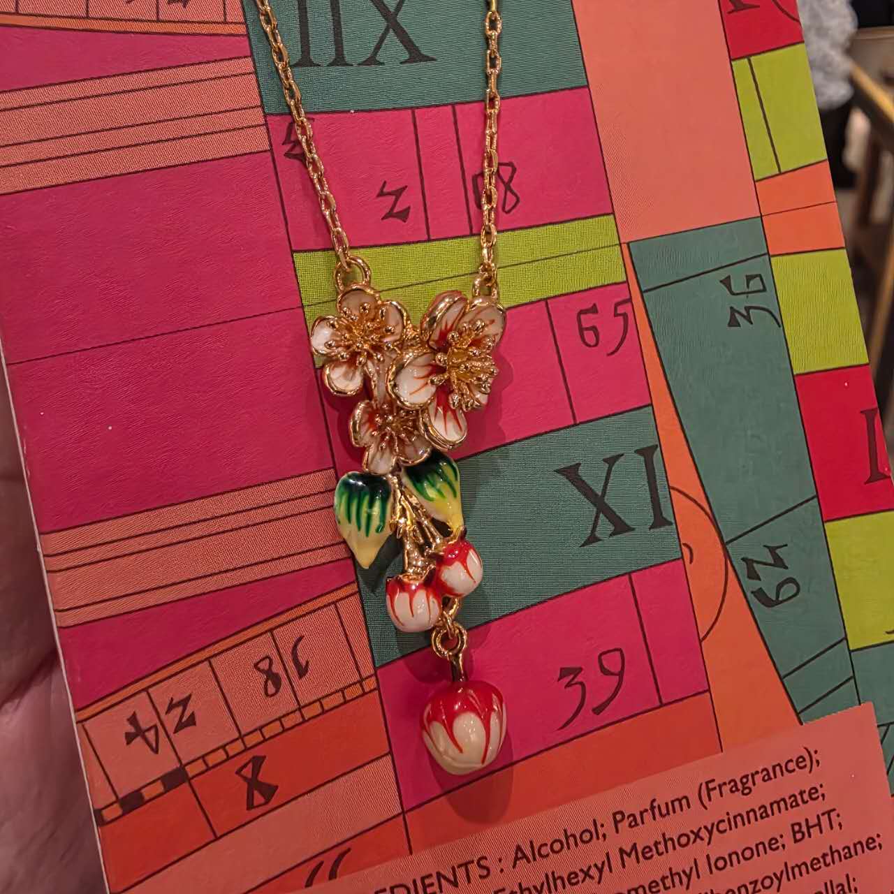 黄铜项链 浪漫花卉系列桃之夭夭元气甜妹风珐琅项链
