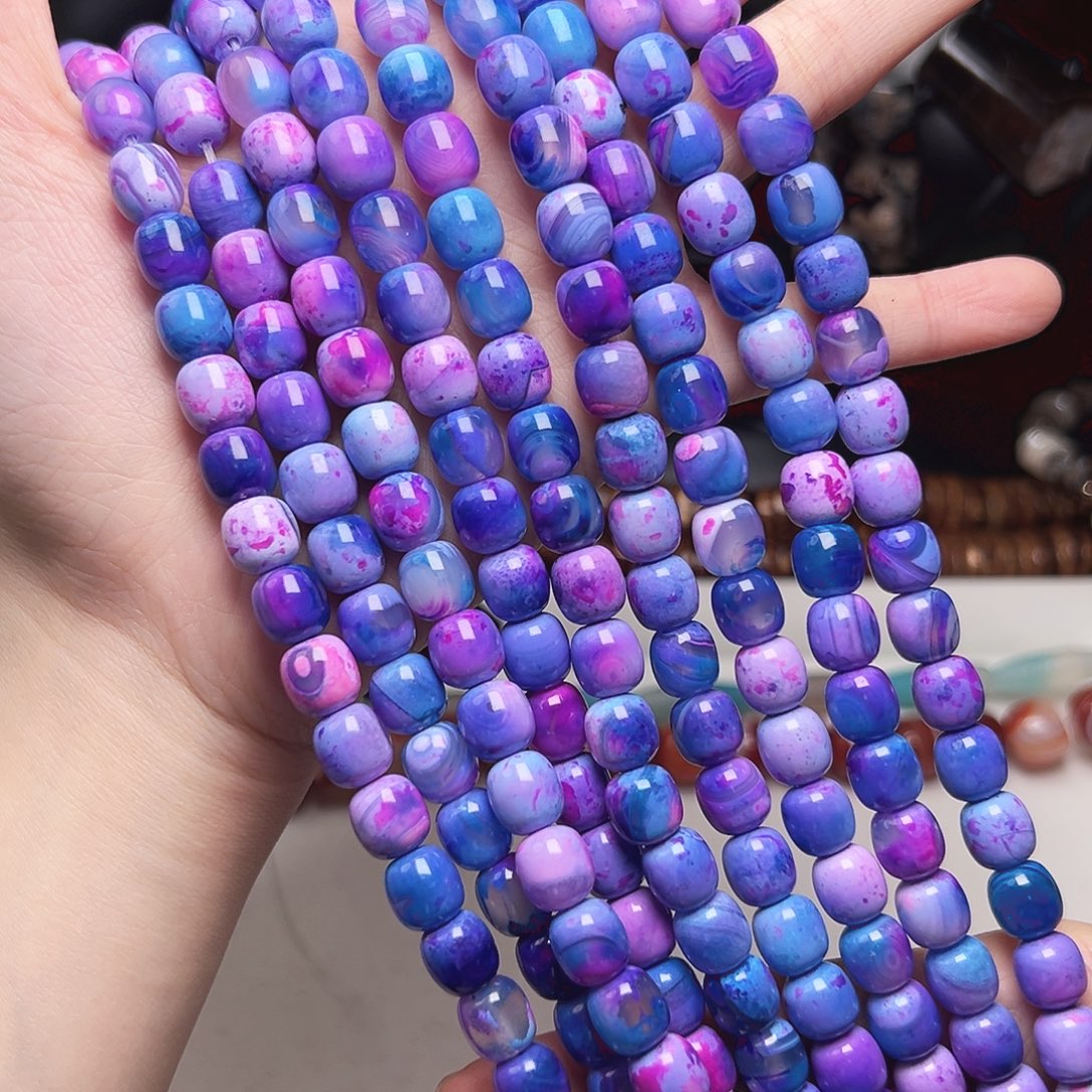 玛瑙/玉髓合金珠宝半成品u358。蓝莓冻糕玛瑙老型珠一条8mm